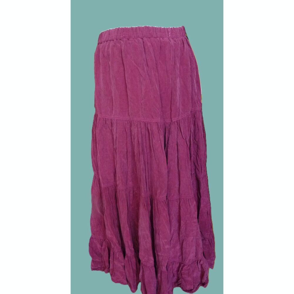 Vintage Tianello Bright Magenta Bemberg Rayon Tier Ruffle Skirt Boho Western S-M